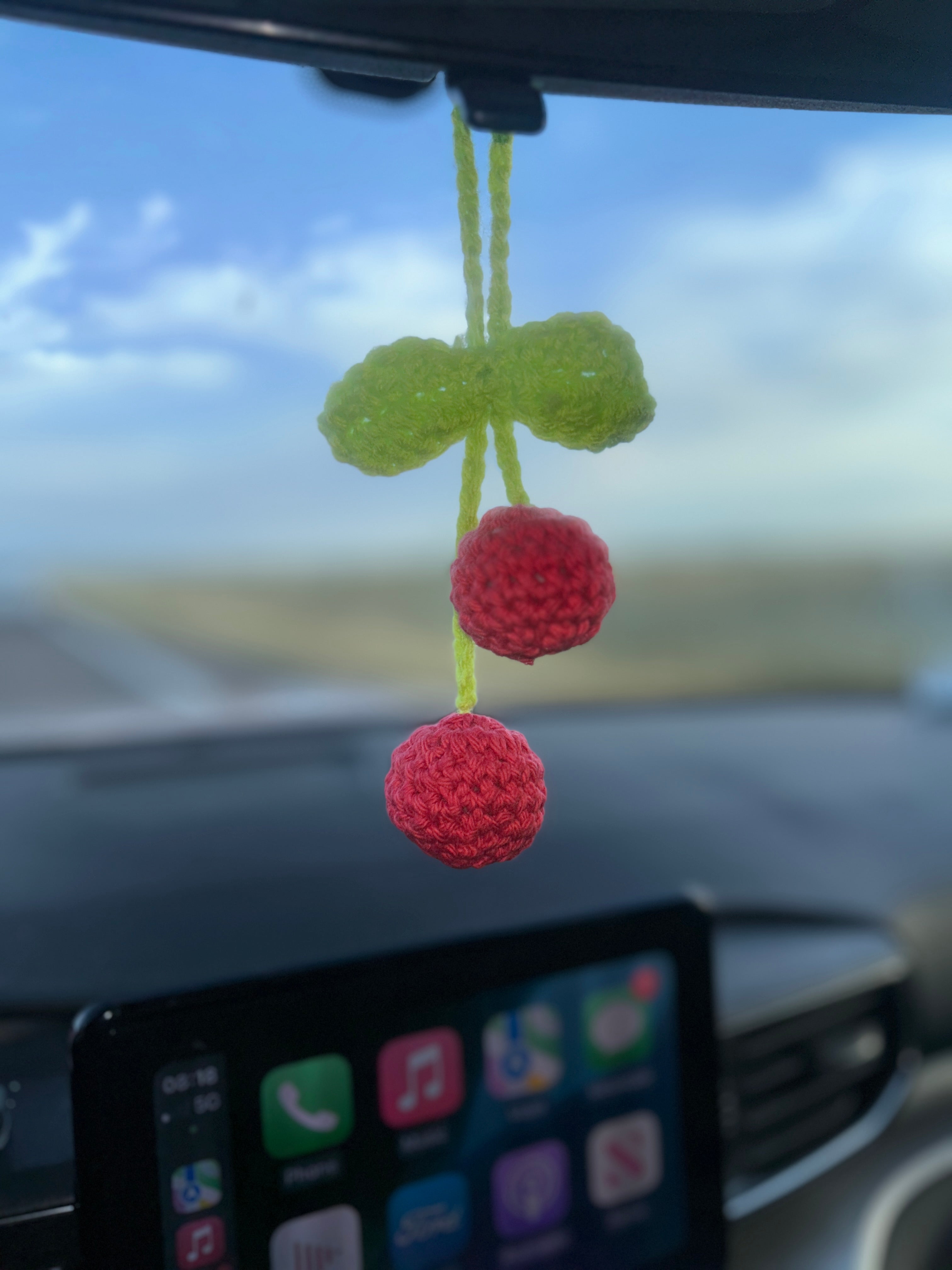 Crochet cherry car hanger