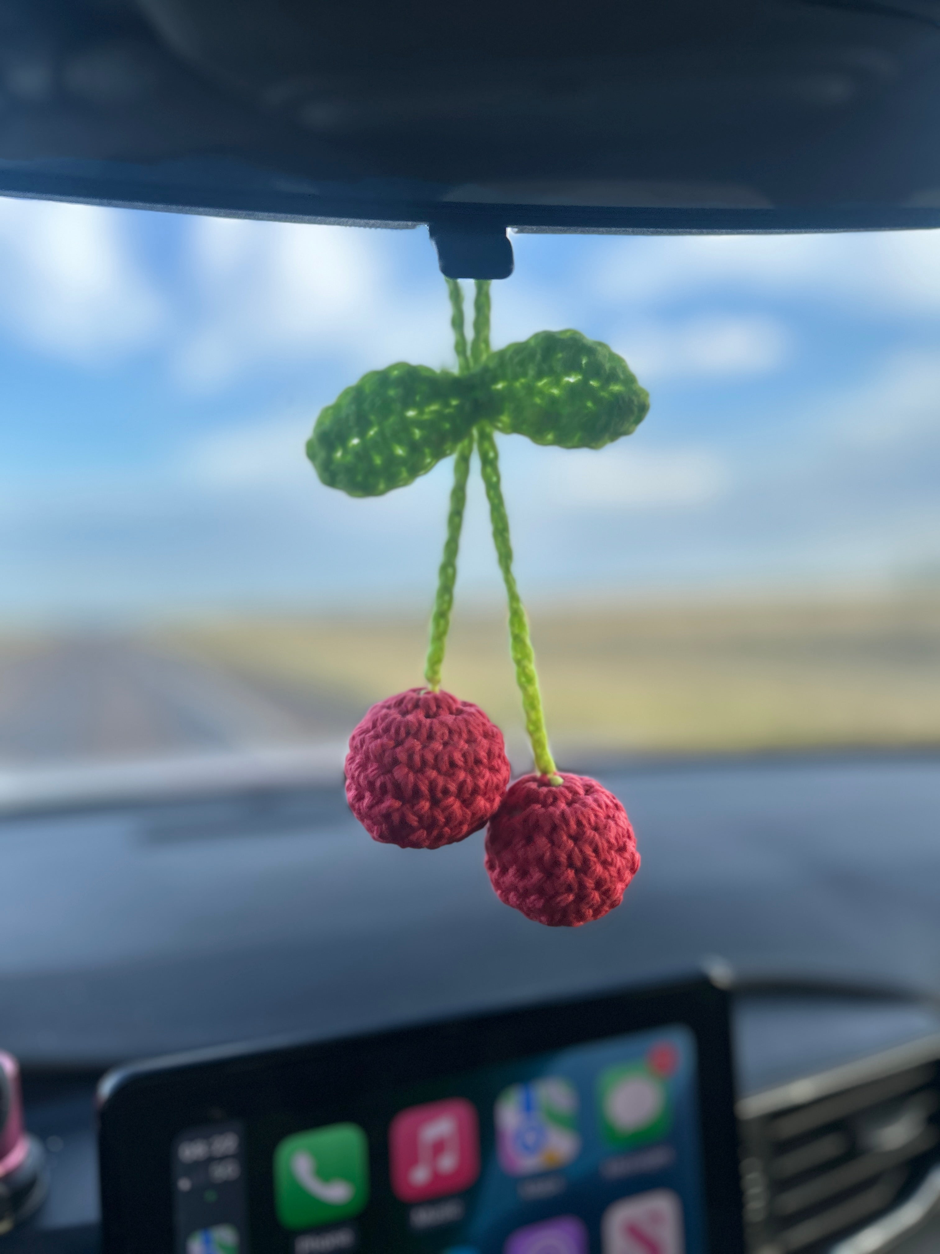 Crochet cherry car hanger