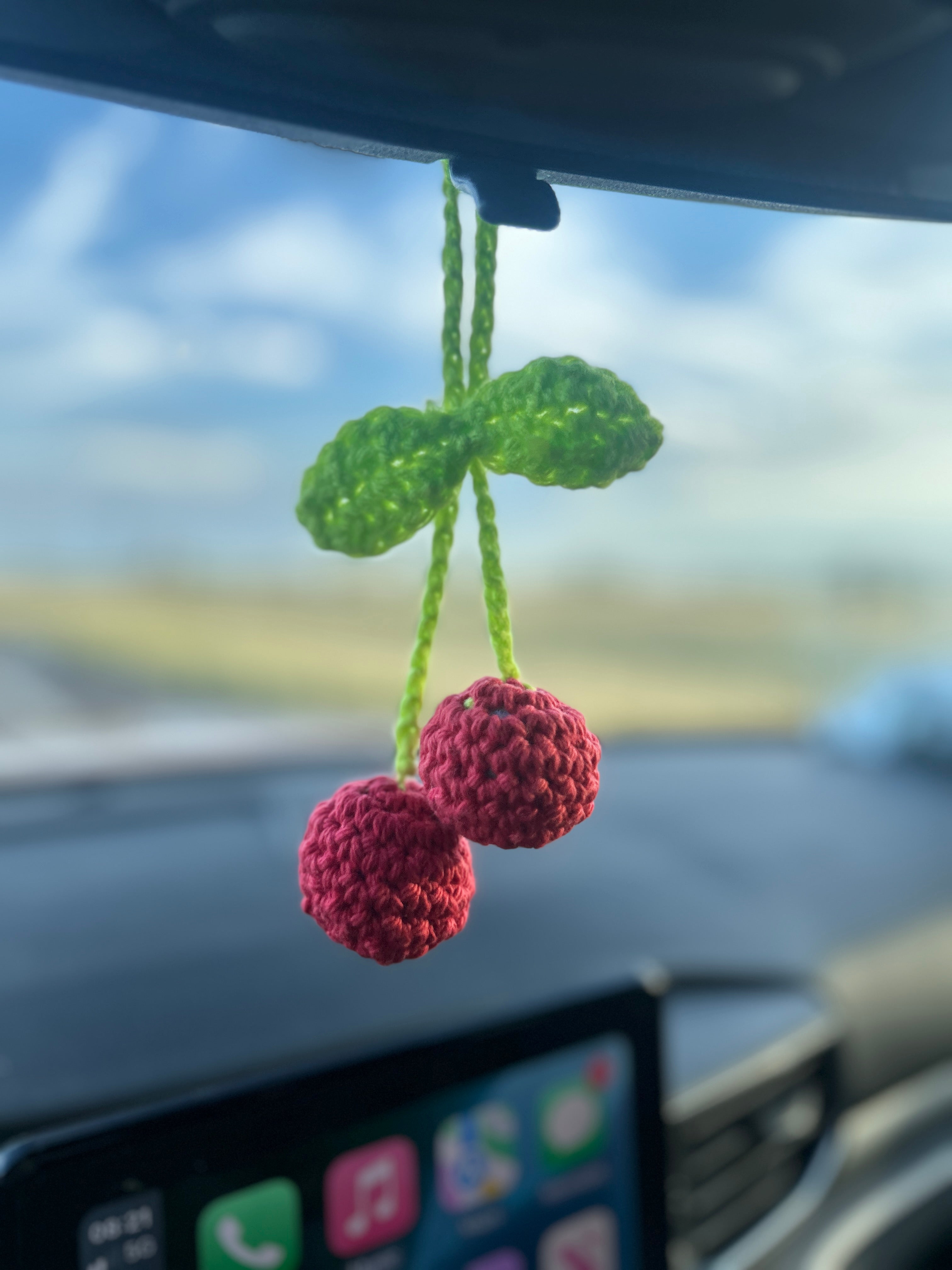Crochet cherry car hanger
