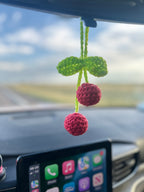 Crochet cherry car hanger