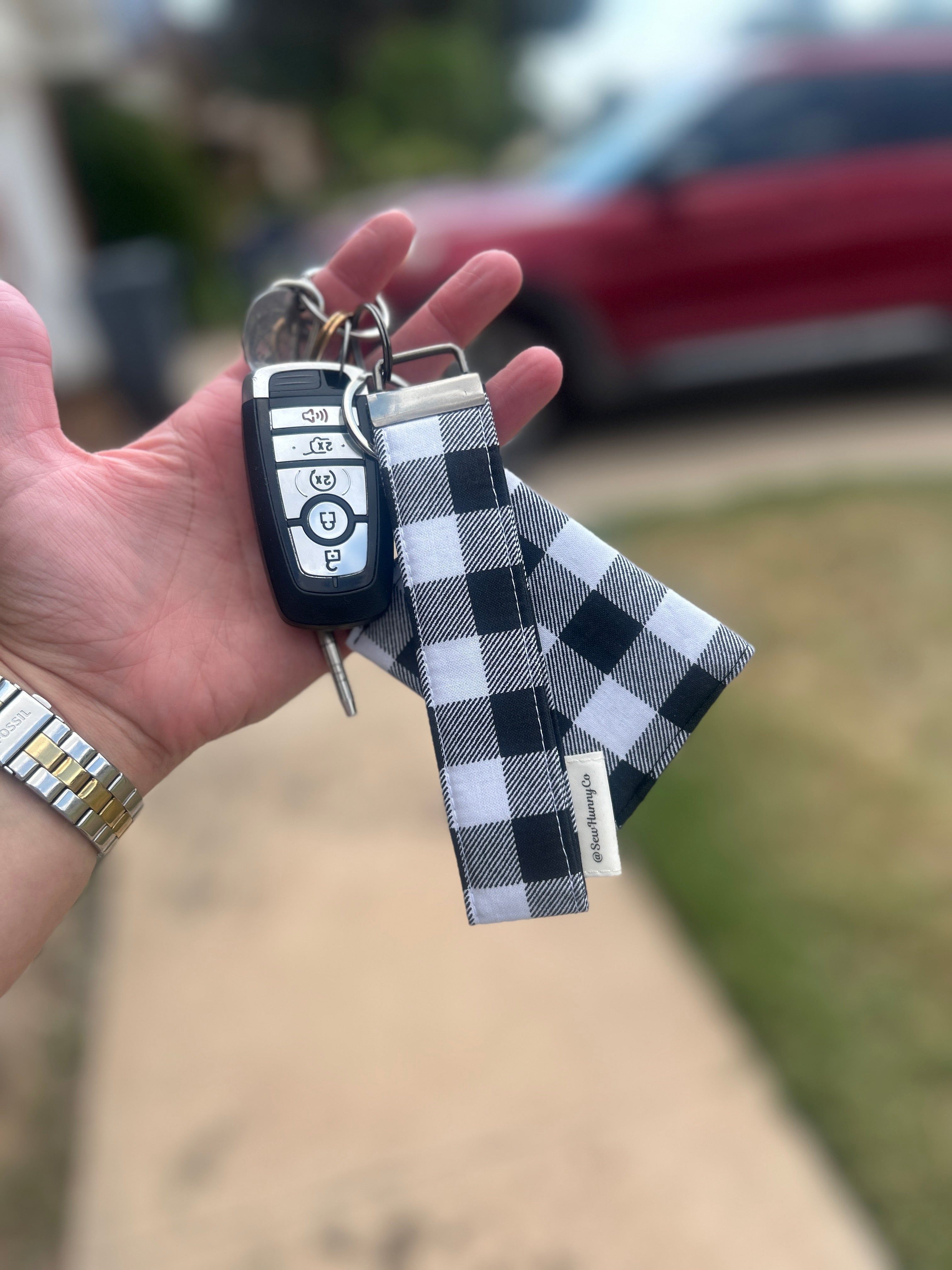 Black and White Fabric Keychain